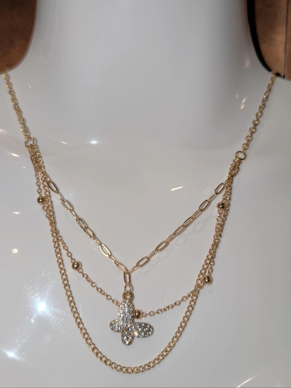 Gold Layered Butterfly Pendant Necklace - Women Jewelry